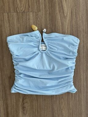 Peppermayo Pastel Blue Strapless Ruched Top